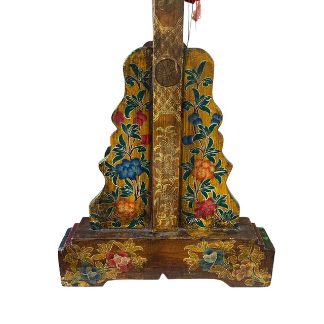 Asian Rare Large Vintage Tibetan Wood Buddha Gong & Stand 32.5" H For Sale - Image 3 of 11