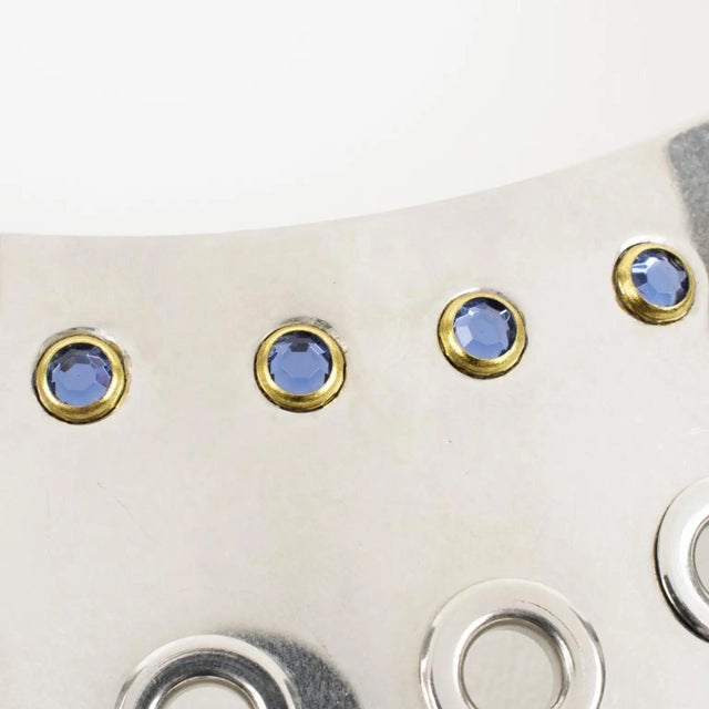 Silver Sonia Rykiel Silvered Metal Bib Necklace with Blue Glass Cabochons For Sale - Image 8 of 14