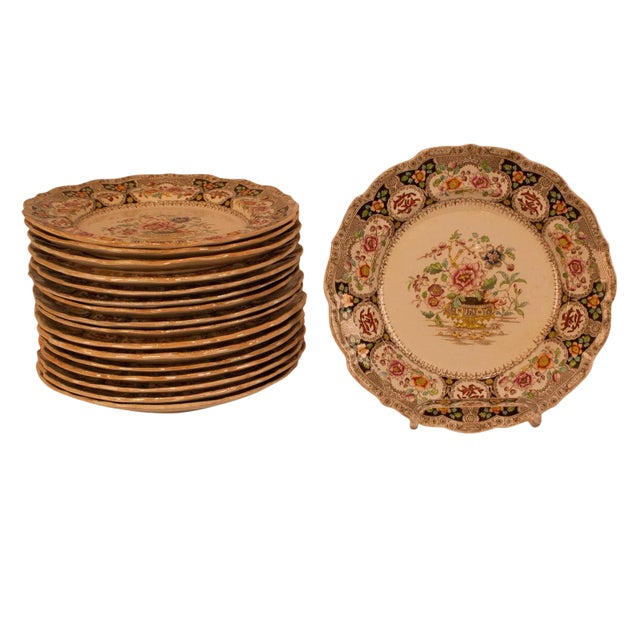 19th Century Vintage English Ironstone Plates- Set of 17 For Sale
