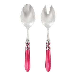 VIETRI Aladdin Brilliant Raspberry Salad Server Set - 2 Pieces For Sale