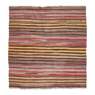 Mid 20th Century Vintage Square Striped Kilim Rug For Sale