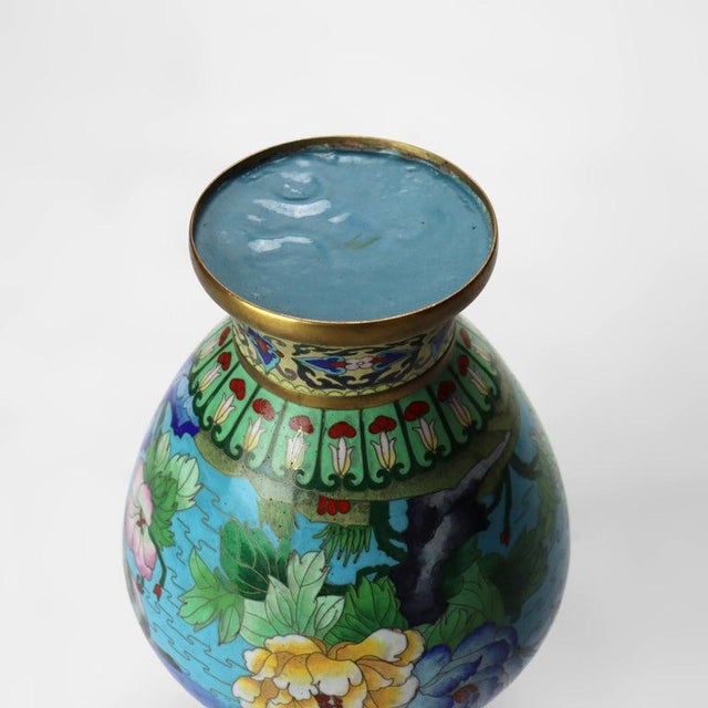Antique Chinese Figural & Floral Cloisonne Enameled Vase C1920 For Sale - Image 10 of 10