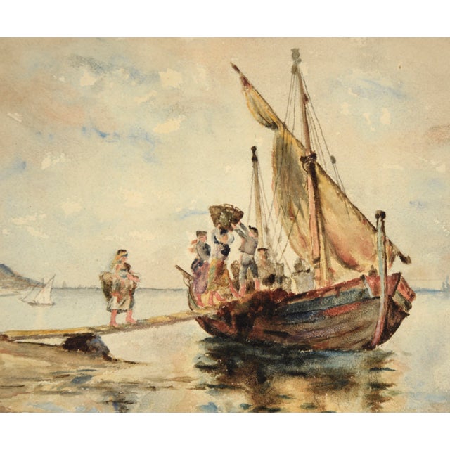 Loading the Cargo Ship - Brittany France - Watercolor 19th Century For Sale In Monterey, CA - Image 6 of 7