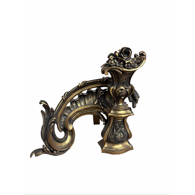 Rococo Antique French Rococo Revival Bronze Chenets Andirons – Pair For Sale - Image 3 of 11