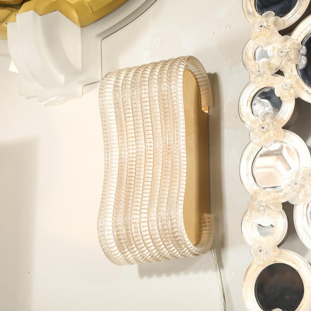 Pair of Hand-Blown Undulating Reeded Murano Glass Sconces With Brass Fittings For Sale - Image 16 of 18