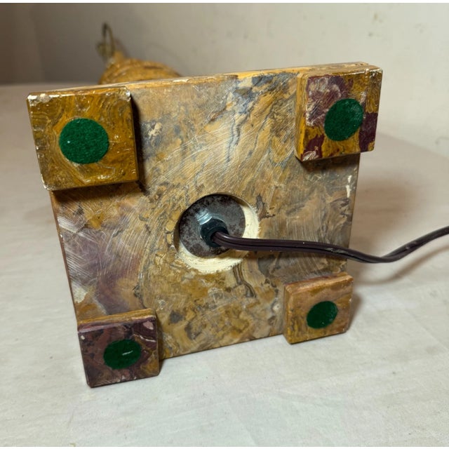 Large Solid Heavy Brown Purple White Onyx Stone Electric Table Lamp Light For Sale - Image 11 of 11