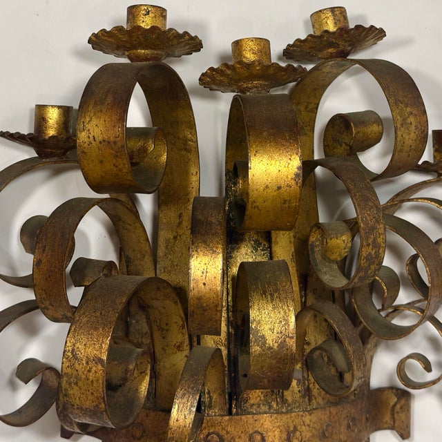 Mid-Century Modern 1960s Hollywood Regency Hans Kögl Style Italian Gilt Candle Wall Sconce For Sale - Image 3 of 12