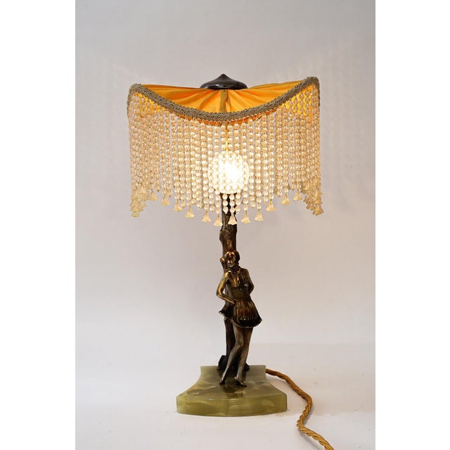 Bronze Table Lamp with Marble and Fabric Shade, 1908 For Sale - Image 15 of 18