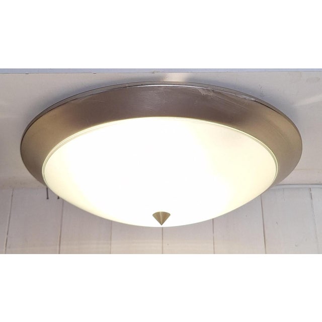 Glass Vintage Ceiling Lamp with White Glass Shade on a Stainless Steel Mount, 2000s For Sale - Image 7 of 7