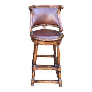 18th Century Style Alfonso Marina Ebanista Spanish Colonial Leather Bar Stool For Sale