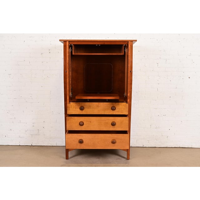 Late 20th Century Late 20th Century Stickley Harvey Ellis Collection Mission Arts & Crafts Cherry Wood and Tiger Maple Media Armoire Cabinet For Sale - Image 5 of 14