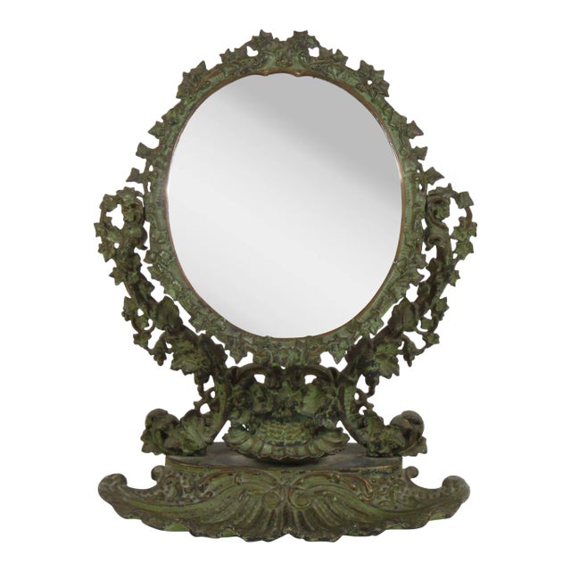 Antique Mid 19th Century Iron Ivy Dressing Mirror For Sale