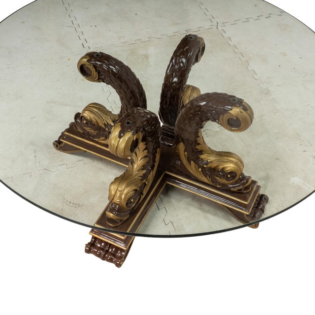 1980s Italian Neoclassical Style Gilt Scroll Base Round Glass Coffee Table Hollywood Regency For Sale - Image 10 of 14