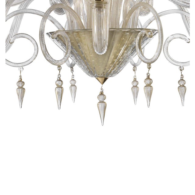 Contemporary Huge Imperial Trasparent and Gold "Rigadin" Murano Glass Chandelier For Sale - Image 3 of 6