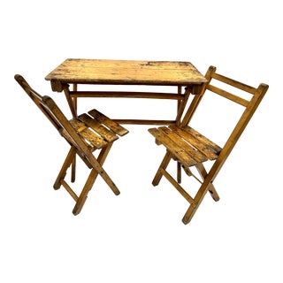 1940s Paris Bistro Folding Table and 2 Chairs For Sale