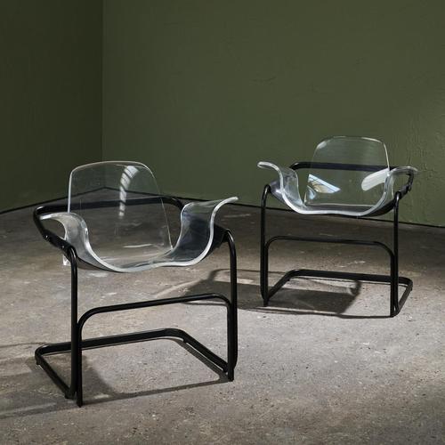Cantilever Lounge Chairs in Acrylic, Leather and Steel by Paolo Tilche for Arform Brasil, 1970s, Set of 2 For Sale - Image 13 of 13