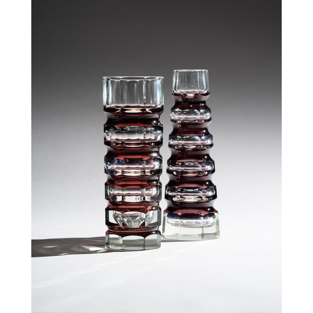 Ilm-kristall ruby red block vase duo, east germany, c. 1960s–1970s a striking pair of ruby red overlay crystal vases...