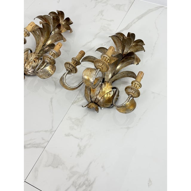 Large Hollywood Regency Style Wrought Iron Wall Lamps, 1980s, Set of 2 For Sale - Image 13 of 14