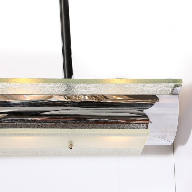 Metal Art Deco Style Streamlined Machine Age Two Tier Mottled Glass & Chrome Pendant For Sale - Image 7 of 10