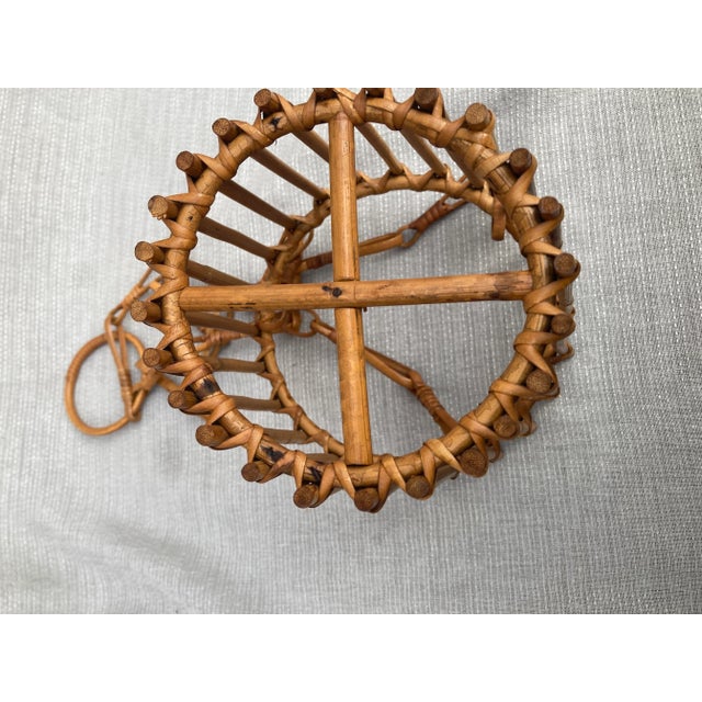 Wood Mid 20th Century Vintage Rattan Hanging Basket For Sale - Image 7 of 10