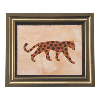 Leopard Big Cat Safari Folk Art Minimalism Burnt Orange Brown Beige Original Oil Painting by Cleo Plowden For Sale