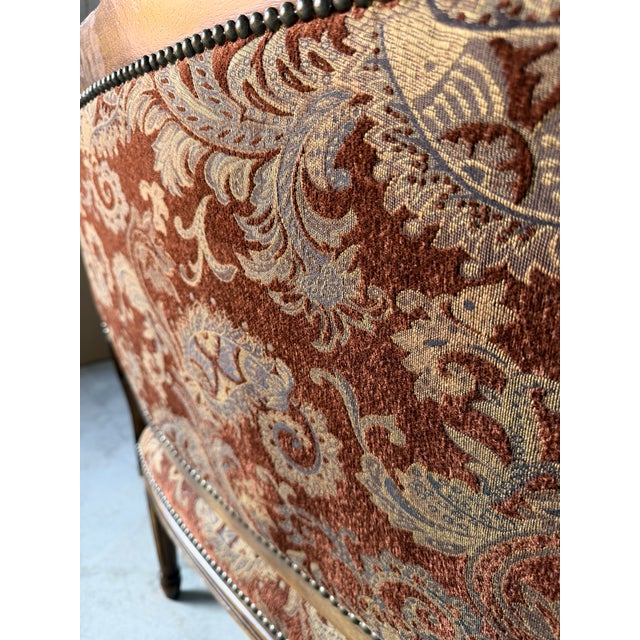 Vintage Louis XVI Style Curved Barrel Back Loveseat With Nailhead Trim For Sale - Image 12 of 17