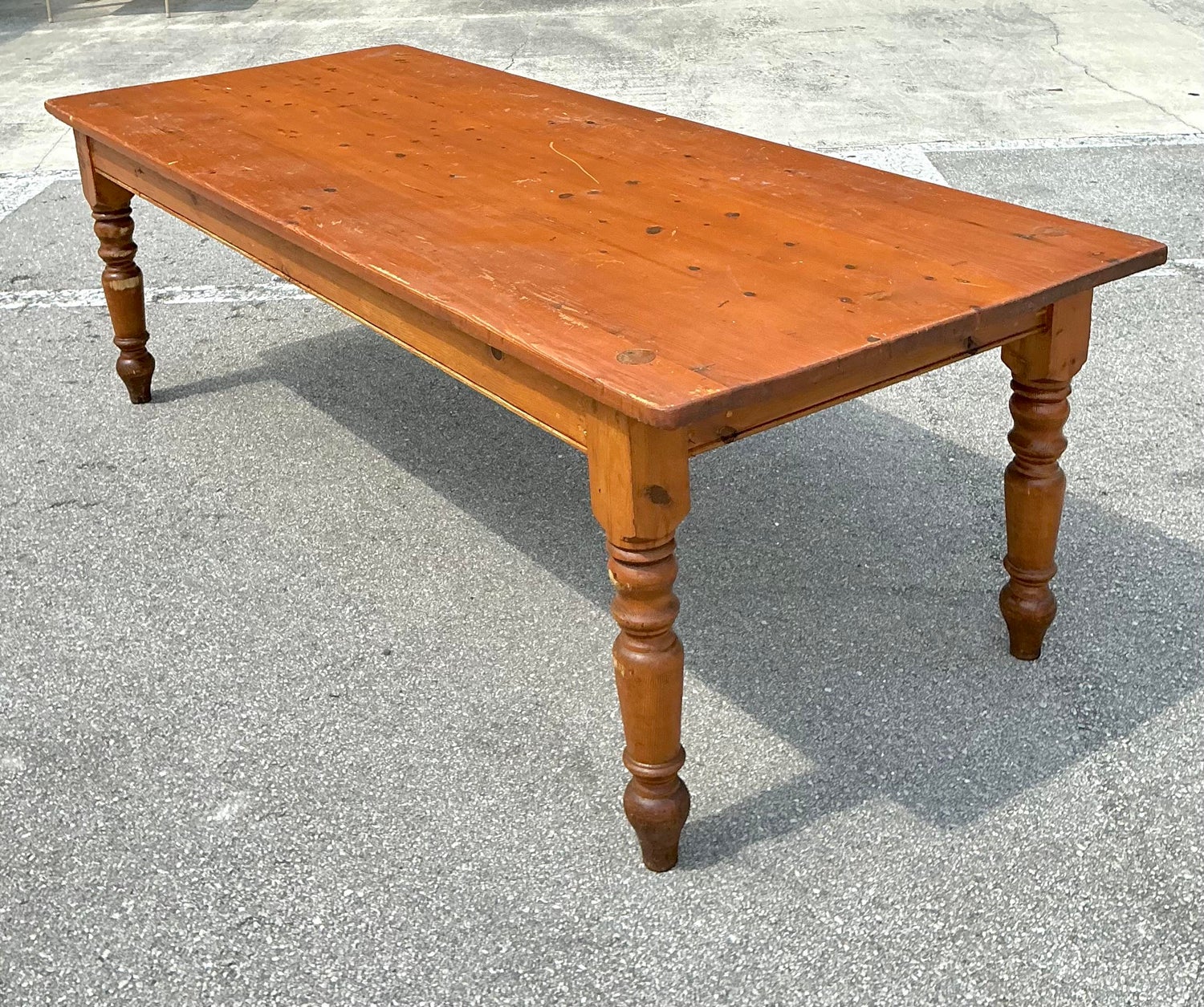 Vintage Plank Farm Table With Custom Stainless Steel Top - Side view