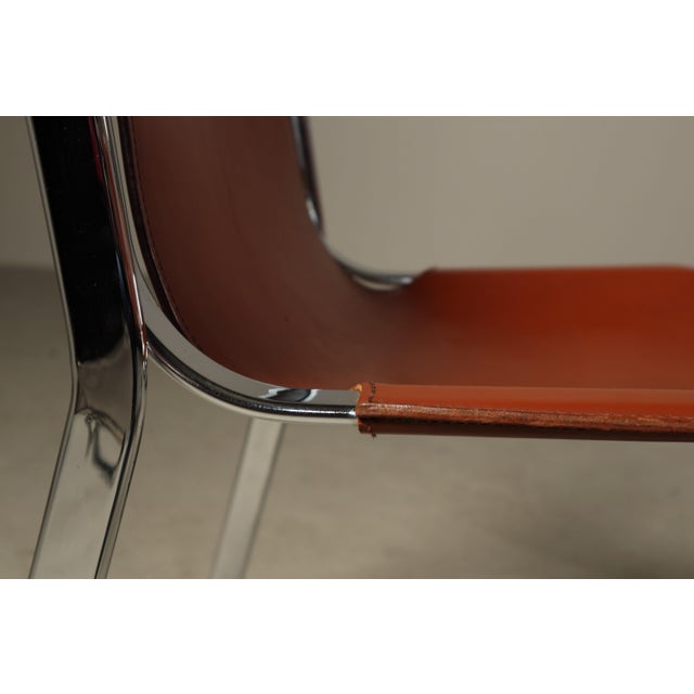 Mid-Century Modern Leather Brick Red-Colored Cantilever Dining Chairs, Italy, 1970s, Set of 6 For Sale - Image 3 of 16