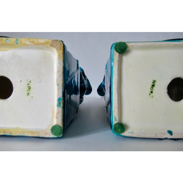 Vintage. C.1935-50's (Japan) Ceramic Porcelain Cerulean Blue Glazed Foo Dogs - Pair For Sale - Image 18 of 18