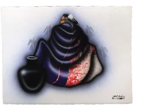 1990s Figurative American Indian Mixed-Media Painting by Robert Redbird