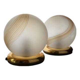 Sculptural Table Lamps with Glass Globes, Set of 2 For Sale