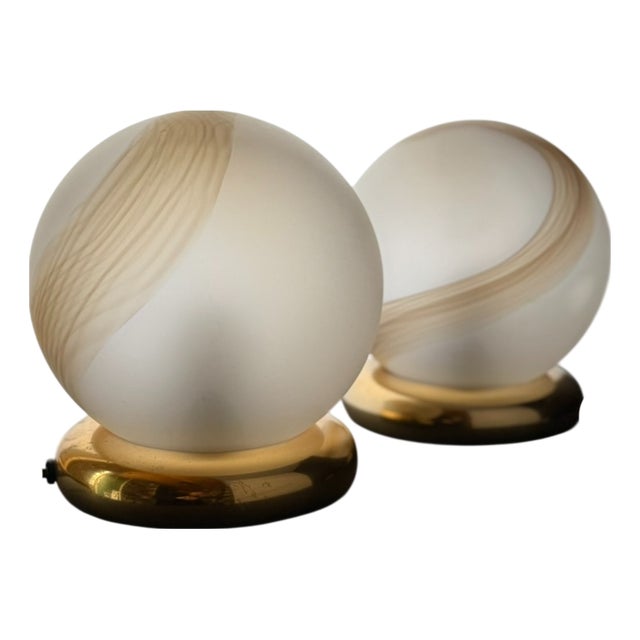 Sculptural Table Lamps with Glass Globes, Set of 2 For Sale