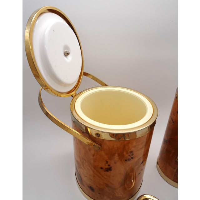 Wood Italian Walnut Serving Set Including Tray, Ice Bucket, Thermos and Coasters, 1970s, Set of 4 For Sale - Image 7 of 18