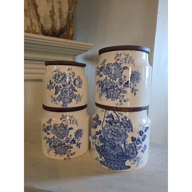 Four Vintage English Blue and White Storage Canisters For Sale - Image 15 of 17