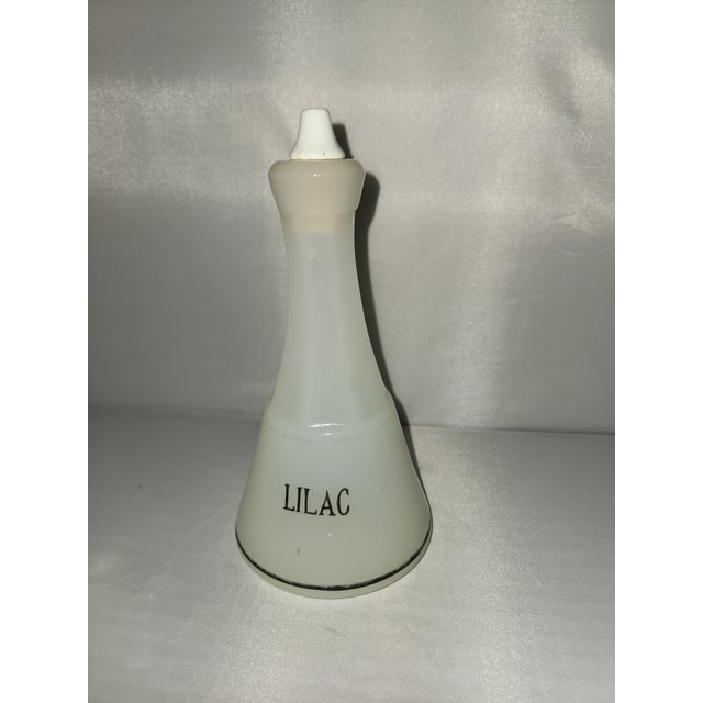 Late 19th Century Victorian Milk Glass Barber Bottle Labeled for Lilac Water With Corked Ceramic Spout For Sale - Image 13 of 13