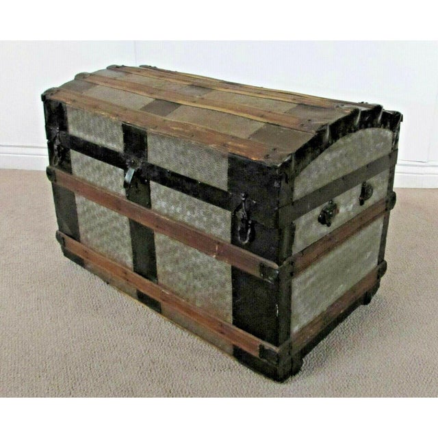 Antique Dome Top Embossed Tin Steamer Trunk Chairish