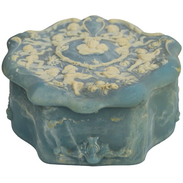 Art Deco Blue Scalloped Incolay-Stone Box For Sale - Image 3 of 7