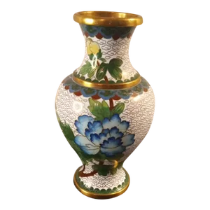 1950s Brass Cloisonne Floral Motif Vase