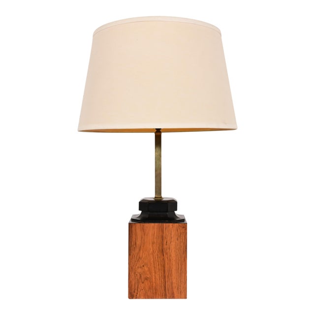 Milo Baughman Style Mid-Century Modern Teak and Brass Table Lamp, Circa 1960s For Sale