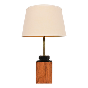 Milo Baughman Style Mid-Century Modern Teak and Brass Table Lamp, Circa 1960s