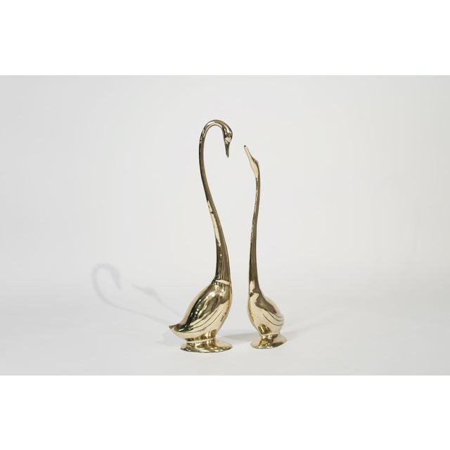 Set of vintage brass swan sculptures. Hand-polished to a radiant finish, these elegant pieces exude sophistication. The...