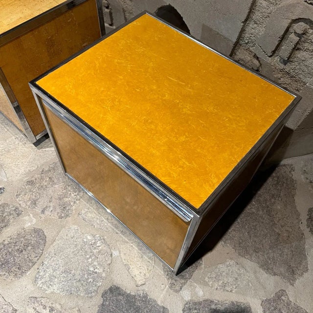 1980s Nightstands Burlwood & Chrome After Milo Baughman For Sale In San Diego - Image 6 of 10
