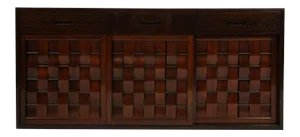 1950s Two Signed Edward Wormley for Dunbar Ebonized Walnut Woven Front Credenzas