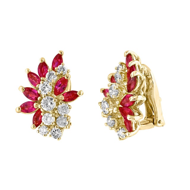 1.6 Ct Natural Marquise Ruby & 1.5 Ct Diamond Clip on Earring 18 KYG For Sale - Image 15 of 18