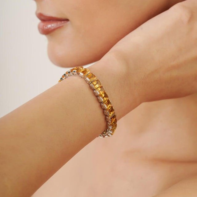 925 Sterling Silver Octgaon Cut Prong Setting Gemstone Tennis Bracelet For Sale - Image 6 of 11