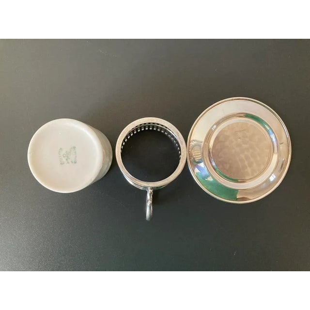 Metal Early 20th Century Irish Porcelain and Art Deco Sterling Silver Coffee Espresso Tea Demitasse Cup and Saucer by Belleek Willets - 3 Pieces For Sale - Image 7 of 12