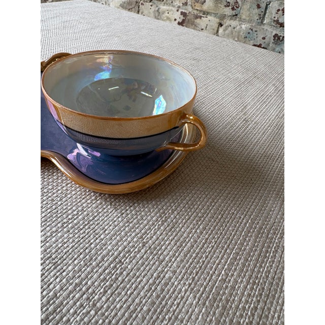 Japanese Antique Japanese Lusterware Demitasse Cup & Tray Set For Sale - Image 3 of 8