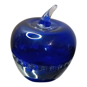Gorgeous Signed Blenko Cobalt Blue Art Glass Apple Paperweight