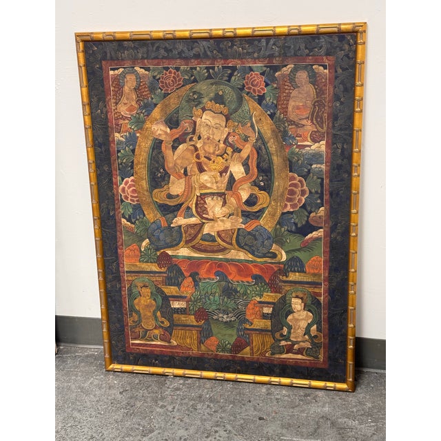 Tibetan Buddhist Yab-Yum Thangka Painting, Framed For Sale - Image 11 of 12