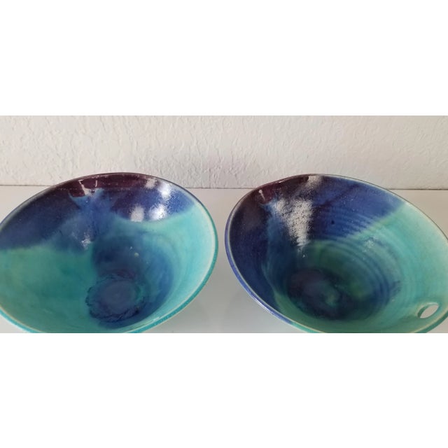 Vintage Purple and Blue Turquoise Glazed Pottery Bowls - a Pair For Sale - Image 4 of 8